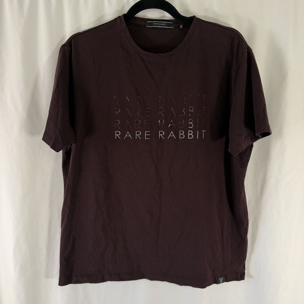 Rare Rabbit Shirt Men's Large Burgundy Short Sleeve Crew Neck Cotton Blend Soft